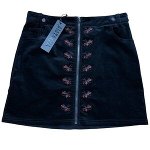 Disturbia Spiderbite Embroidery Black Corduroy Mini Skirt NWT Sz 10